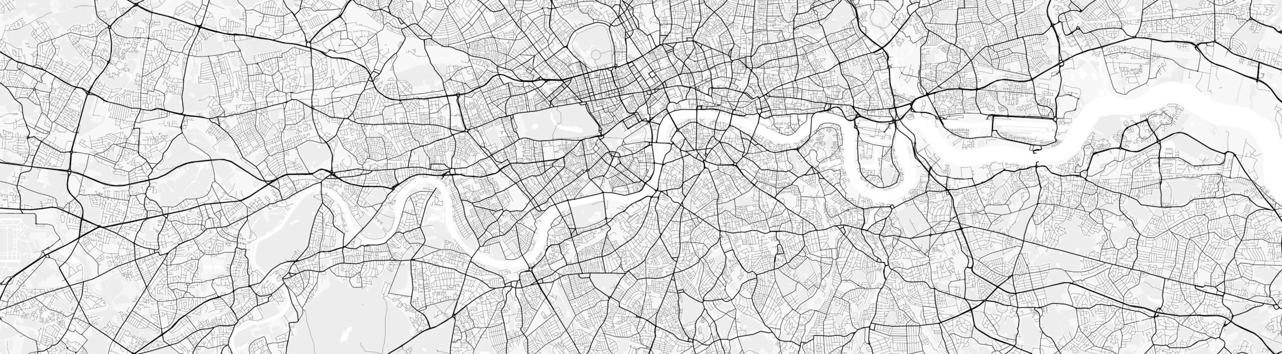 Map of London, England. Perfect for posters, printing, wallpaper, and home decor. Maps with monochrome and black and white styles, suitable for those who want to customize